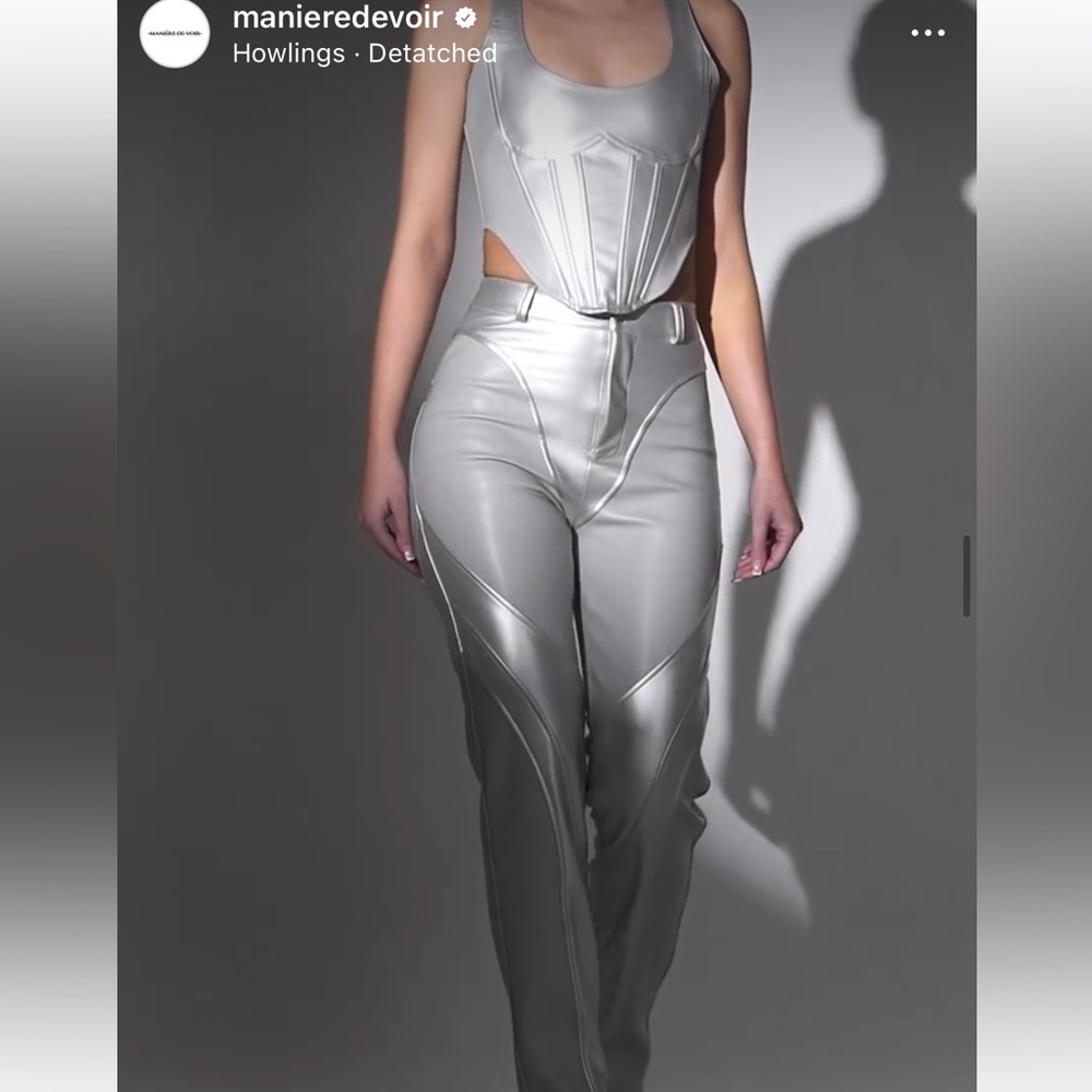 maniere de voir metallic vegan leather matching set corset with pants US 4